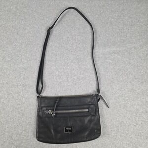 Fossil Crossbody Bag Womens Small Black Leather Zip Pocket Adjustable Purse